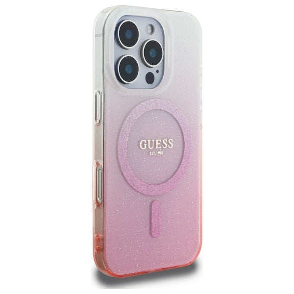 Funda MagSafe para Apple iPhone 16 Pro Max, Guess, IML Glitter Gradient, Rosa