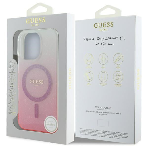 Funda MagSafe para Apple iPhone 16 Pro Max, Guess, IML Glitter Gradient, Rosa
