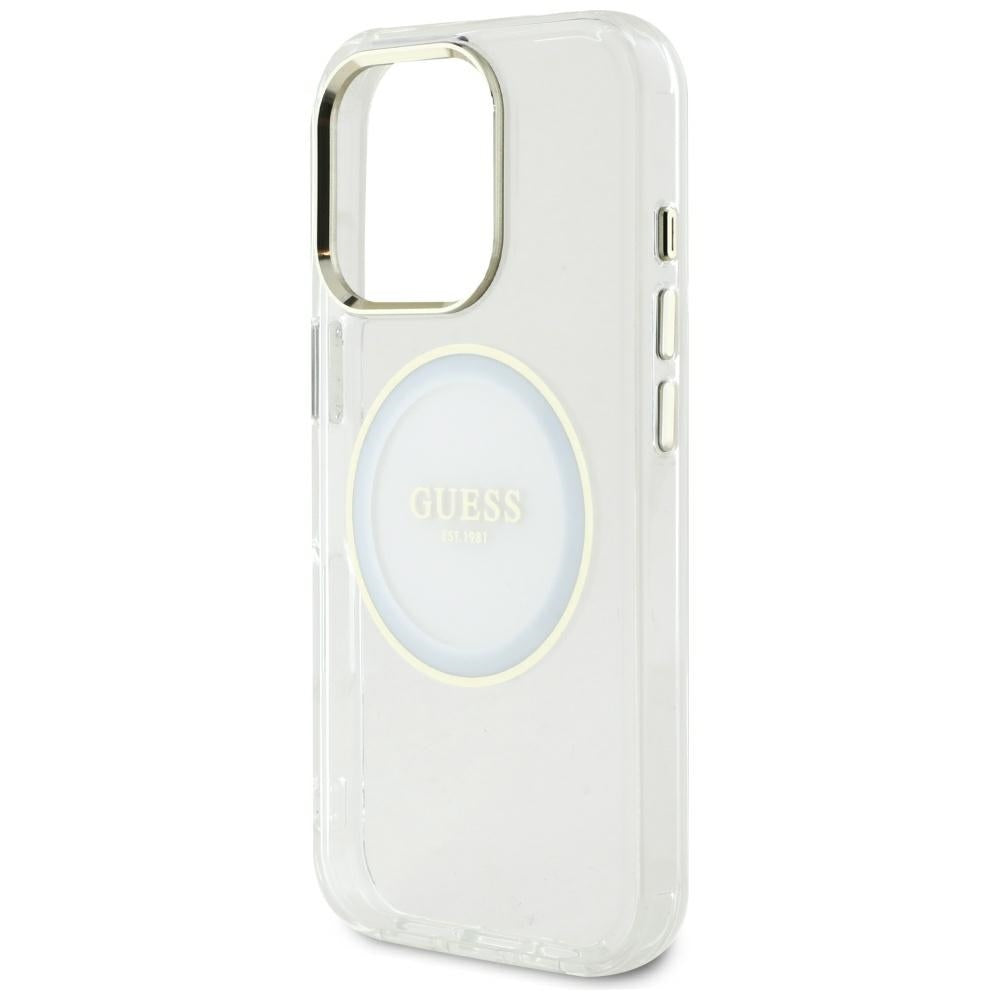 Funda MagSafe para Apple iPhone 16 Pro Max, Guess, IML Metal Colored Circle, Blanca