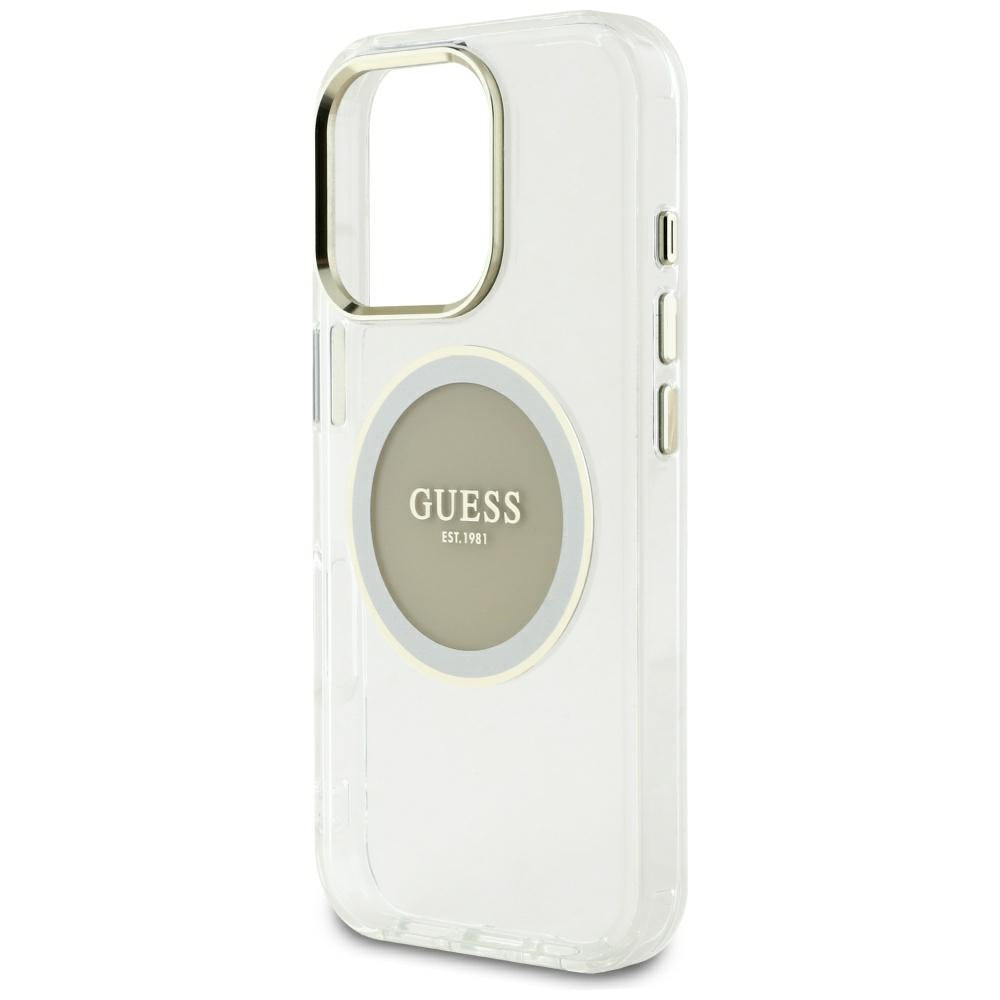 Funda MagSafe para Apple iPhone 16 Pro Max, Guess, IML Metal Colored Circle, Gris