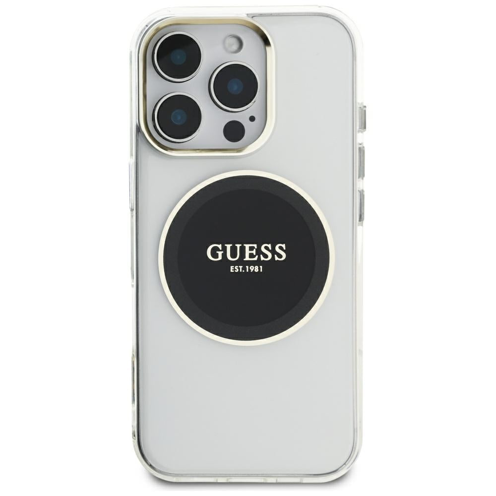 Funda MagSafe para Apple iPhone 16 Pro Max, Guess, IML Metal Colored Circle, Negra