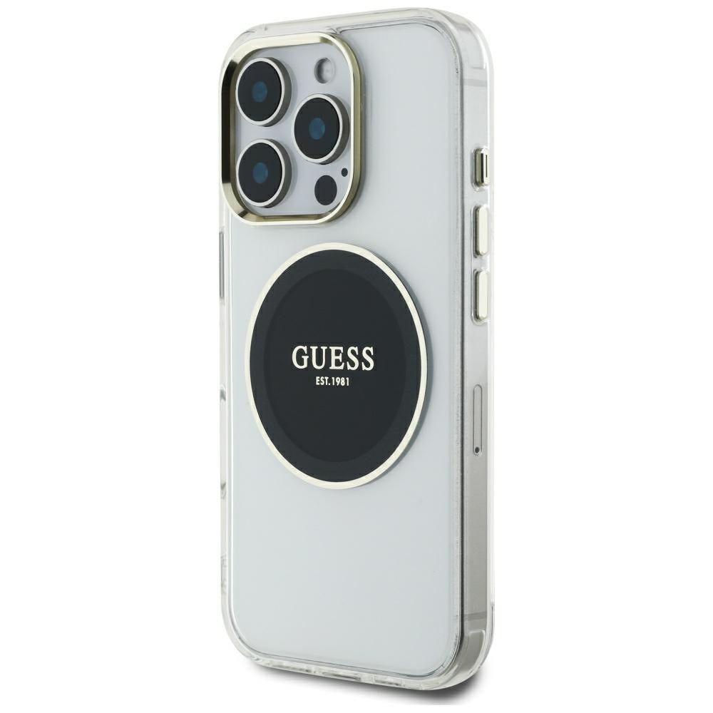 Funda MagSafe para Apple iPhone 16 Pro Max, Guess, IML Metal Colored Circle, Negra