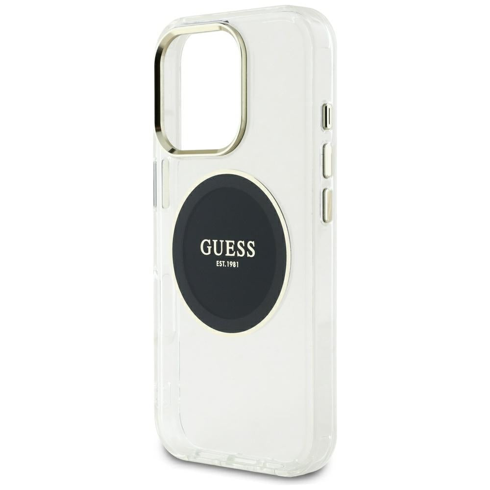 Funda MagSafe para Apple iPhone 16 Pro Max, Guess, IML Metal Colored Circle, Negra