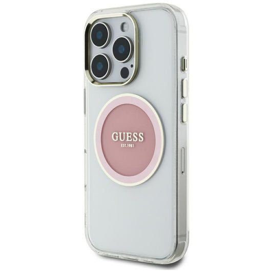 Funda MagSafe para Apple iPhone 16 Pro Max, Guess, IML Metal Colored Circle, Rosa