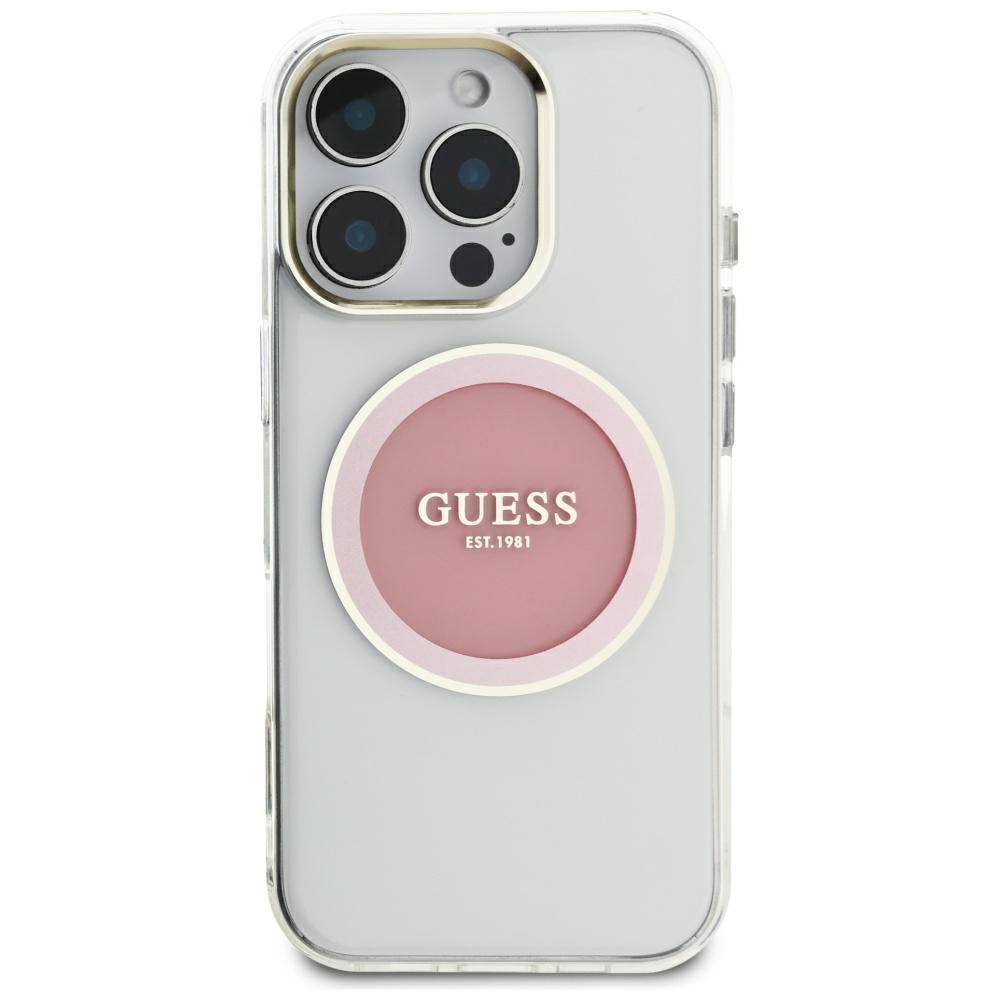Funda MagSafe para Apple iPhone 16 Pro Max, Guess, IML Metal Colored Circle, Rosa