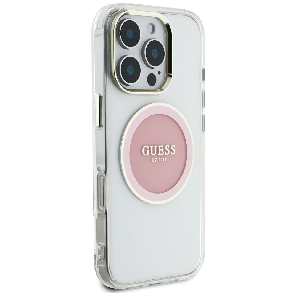 Funda MagSafe para Apple iPhone 16 Pro Max, Guess, IML Metal Colored Circle, Rosa