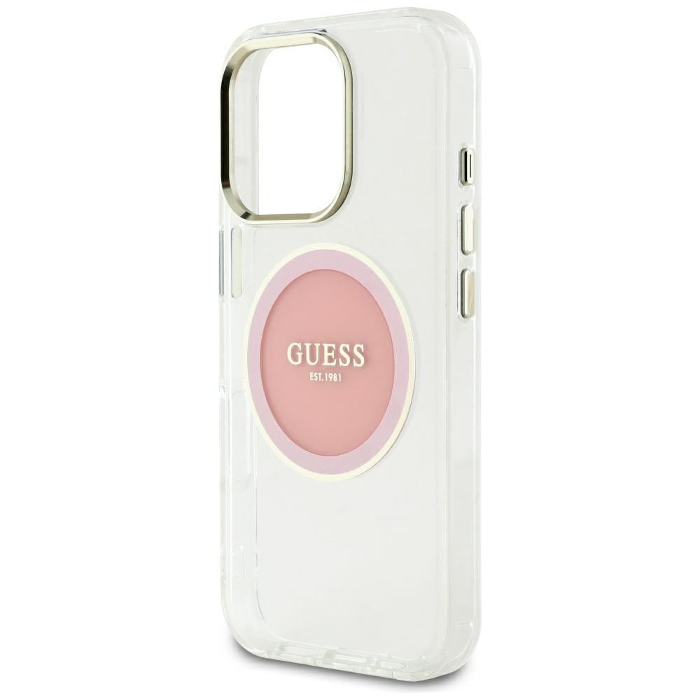 Funda MagSafe para Apple iPhone 16 Pro Max, Guess, IML Metal Colored Circle, Rosa