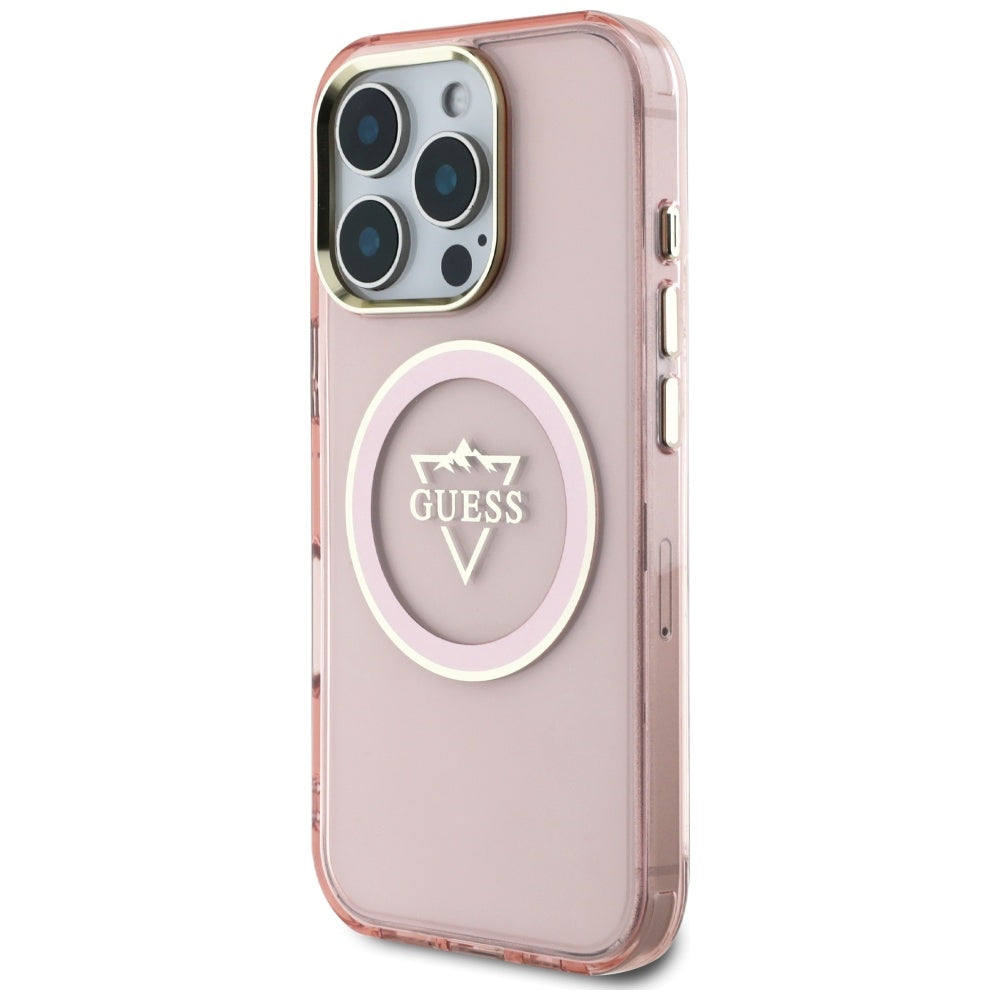Funda MagSafe para Apple iPhone 16 Pro Max, Guess, IML Metal Mountain Logo, Rosa