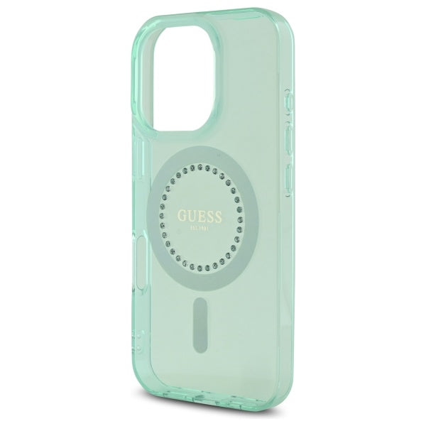 Funda MagSafe para Apple iPhone 16 Pro Max, Guess, IML Rhinestone, Verde
