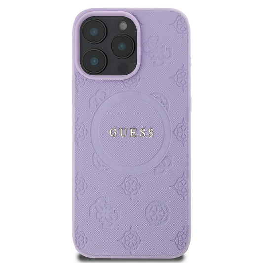 Funda MagSafe para Apple iPhone 16 Pro Max, Guess, Saffiano Peony Classic Logo, Morado