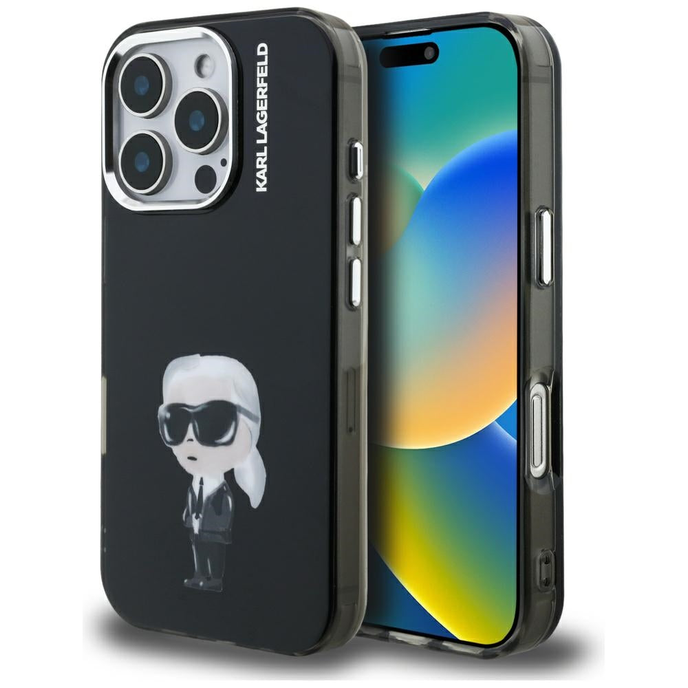 Funda MagSafe para Apple iPhone 16 Pro Max, Karl Lagerfeld, IML Aquarelle Logo Karl, Negra