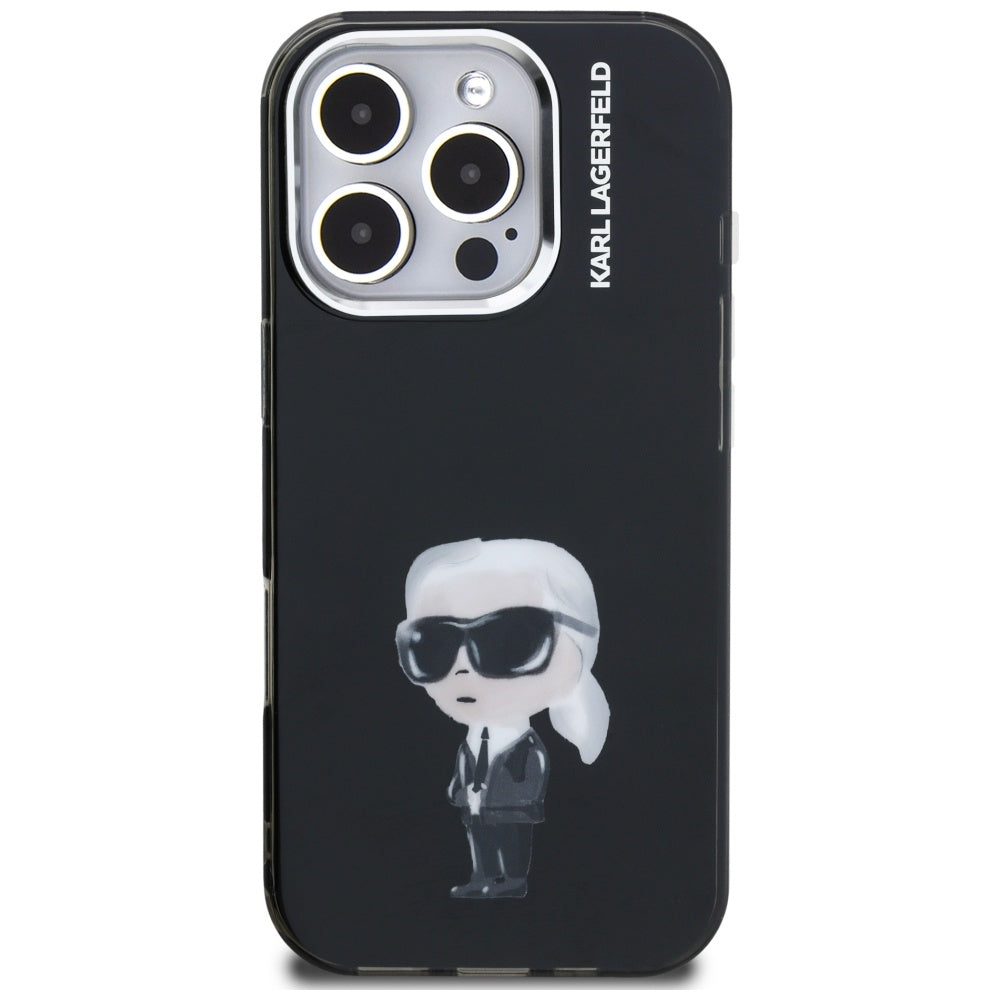 Funda MagSafe para Apple iPhone 16 Pro Max, Karl Lagerfeld, IML Aquarelle Logo Karl, Negra