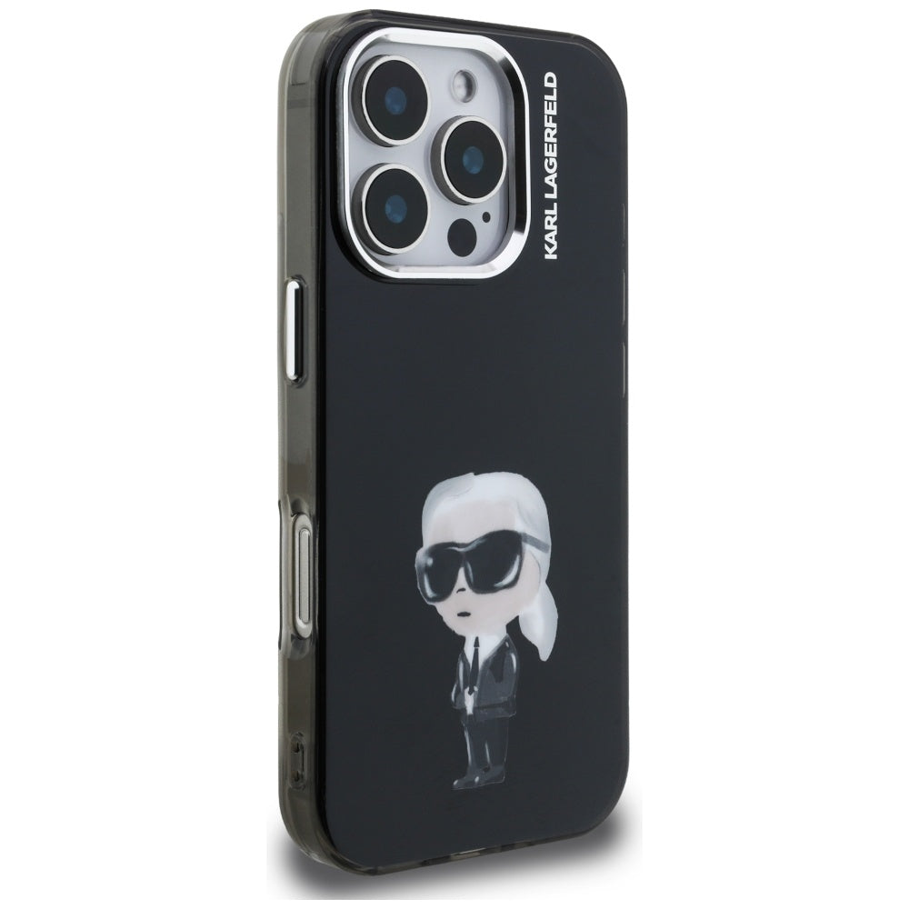 Funda MagSafe para Apple iPhone 16 Pro Max, Karl Lagerfeld, IML Aquarelle Logo Karl, Negra