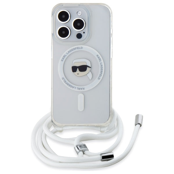 Funda MagSafe para Apple iPhone 16 Pro Max, Karl Lagerfeld, IML Crossbody Karl's Head, Transparente