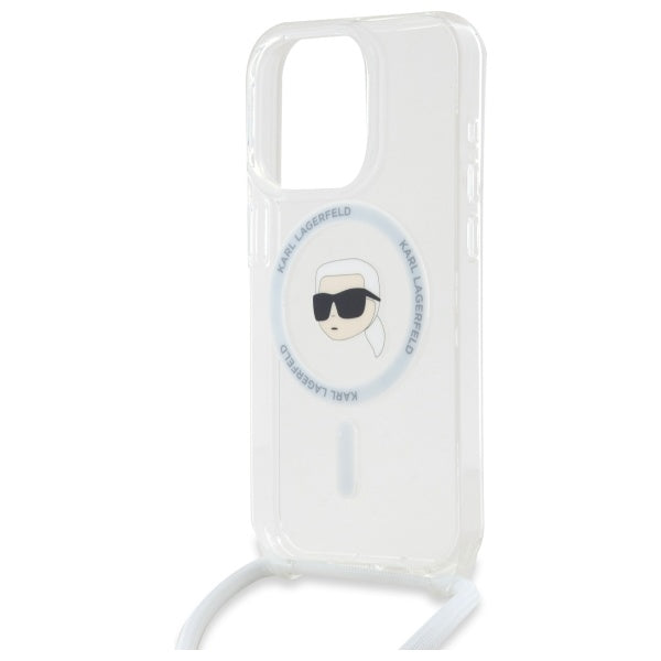 Funda MagSafe para Apple iPhone 16 Pro Max, Karl Lagerfeld, IML Crossbody Karl's Head, Transparente