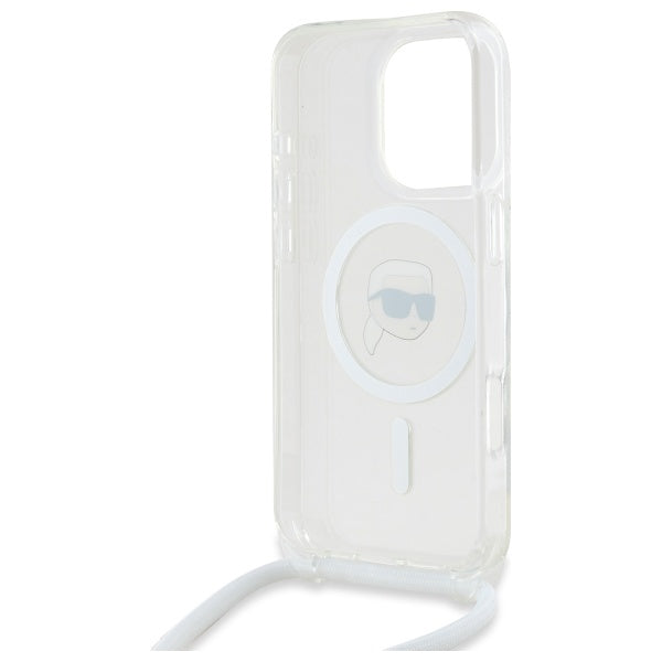 Funda MagSafe para Apple iPhone 16 Pro Max, Karl Lagerfeld, IML Crossbody Karl's Head, Transparente