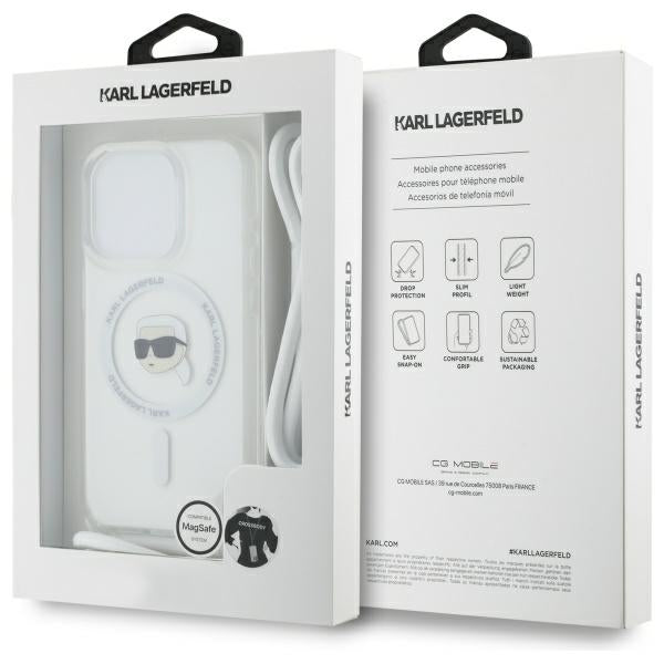 Funda MagSafe para Apple iPhone 16 Pro Max, Karl Lagerfeld, IML Crossbody Karl's Head, Transparente