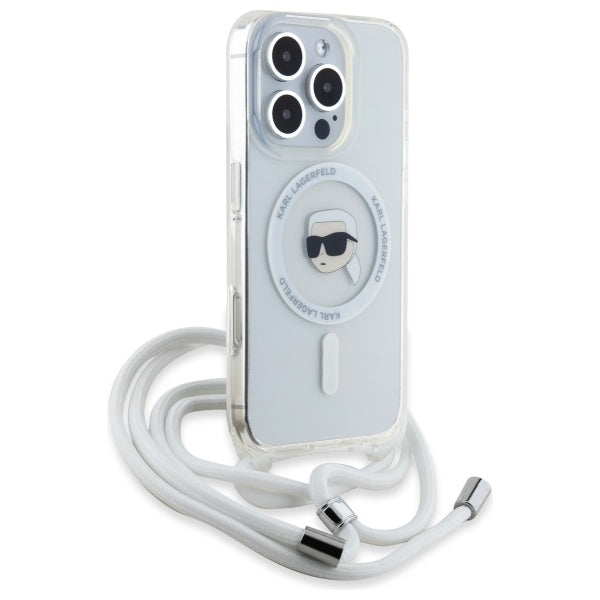 Funda MagSafe para Apple iPhone 16 Pro Max, Karl Lagerfeld, IML Crossbody Karl's Head, Transparente