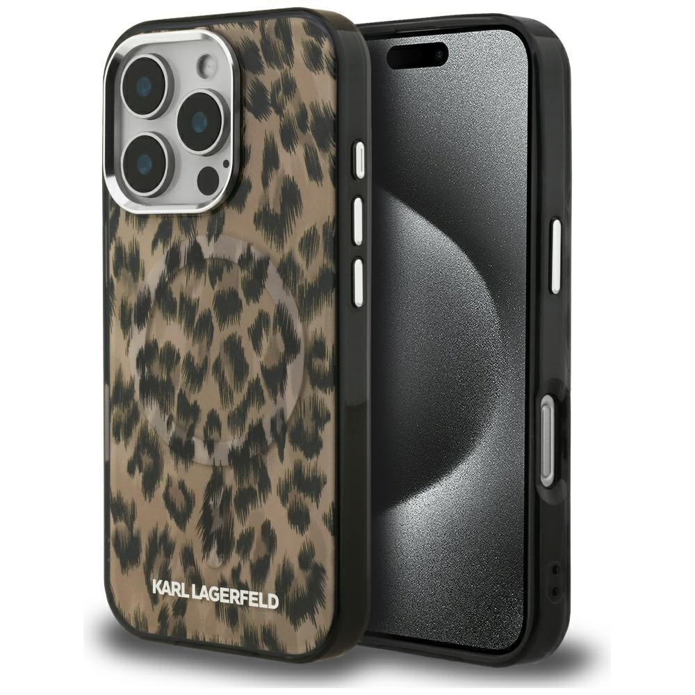 Funda MagSafe para Apple iPhone 16 Pro Max, Karl Lagerfeld, Patrón IML Leopard, Marrón