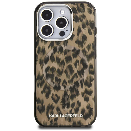 Funda MagSafe para Apple iPhone 16 Pro Max, Karl Lagerfeld, Patrón IML Leopard, Marrón