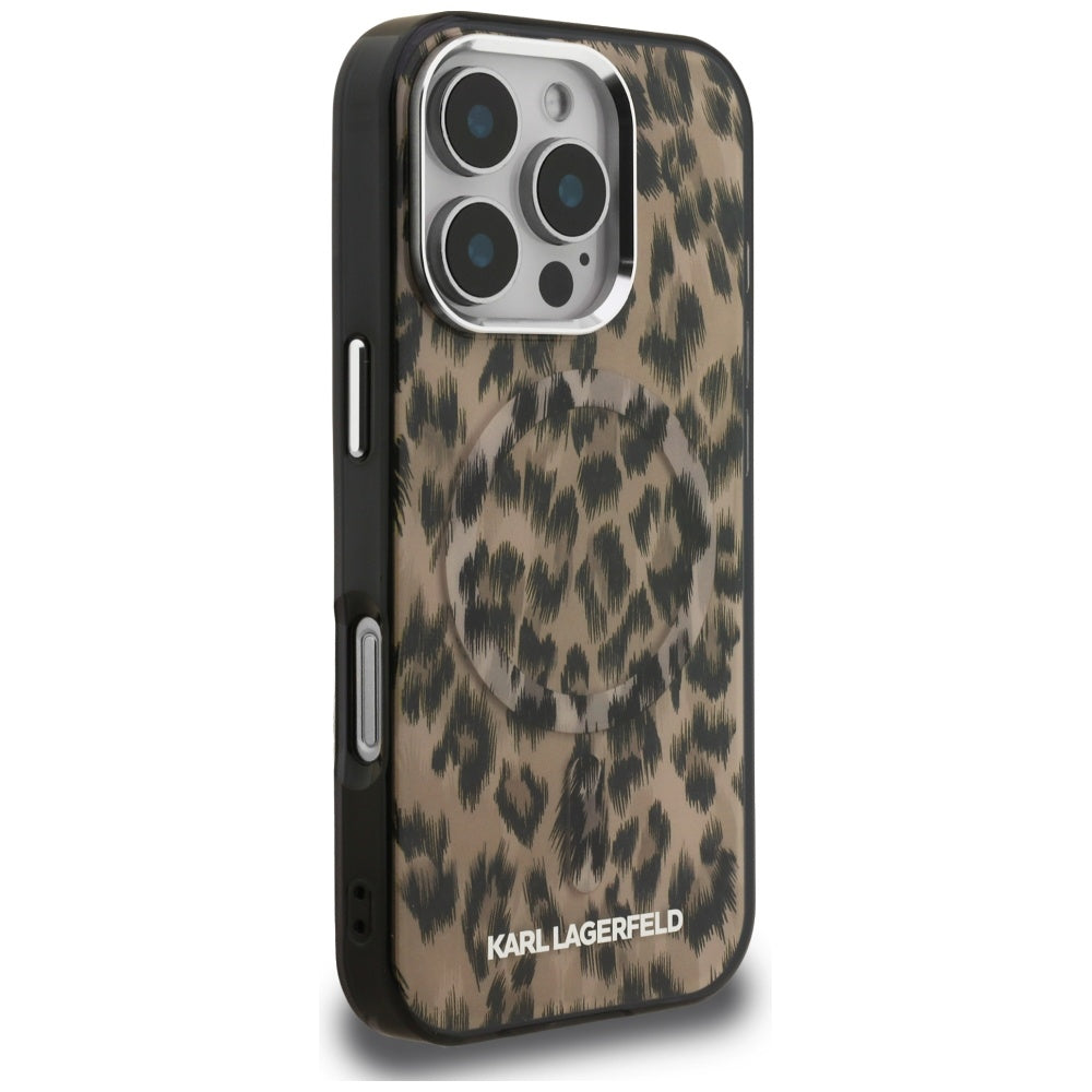 Funda MagSafe para Apple iPhone 16 Pro Max, Karl Lagerfeld, Patrón IML Leopard, Marrón