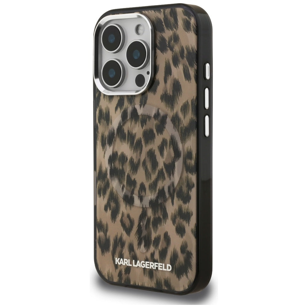 Funda MagSafe para Apple iPhone 16 Pro Max, Karl Lagerfeld, Patrón IML Leopard, Marrón