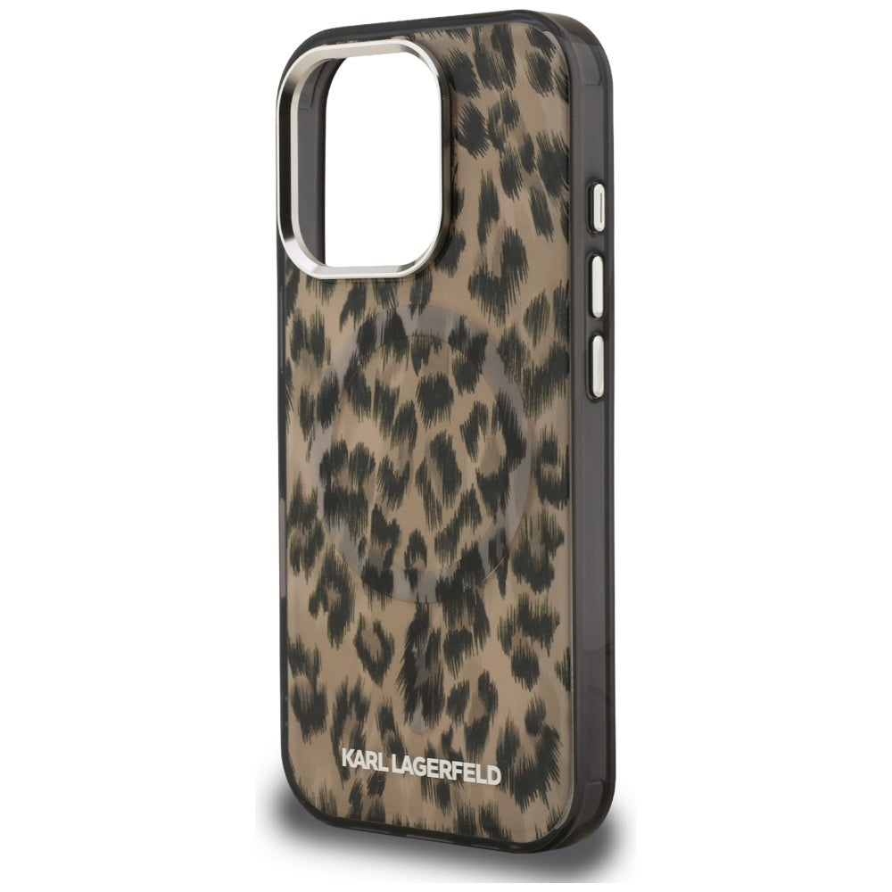 Funda MagSafe para Apple iPhone 16 Pro Max, Karl Lagerfeld, Patrón IML Leopard, Marrón