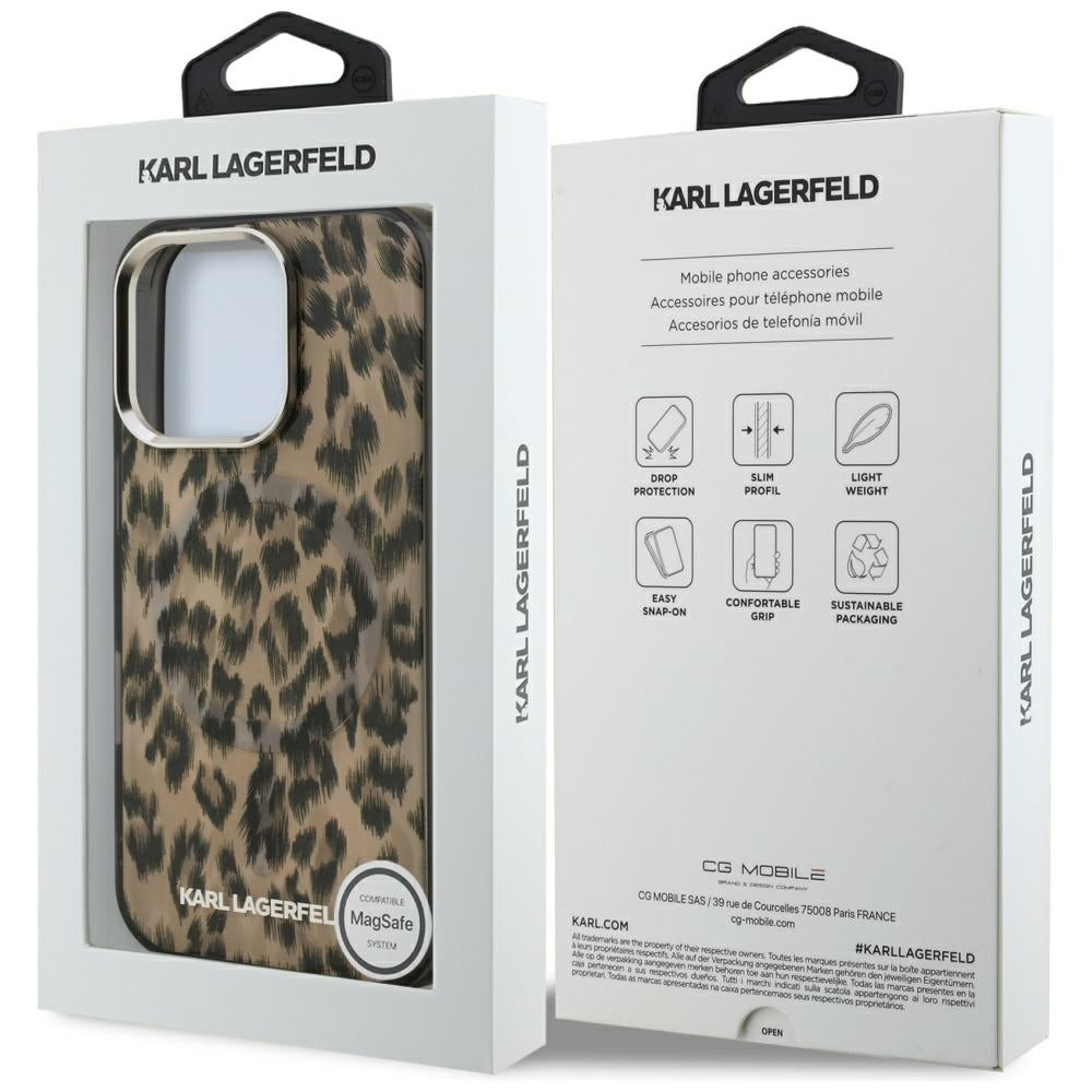 Funda MagSafe para Apple iPhone 16 Pro Max, Karl Lagerfeld, Patrón IML Leopard, Marrón