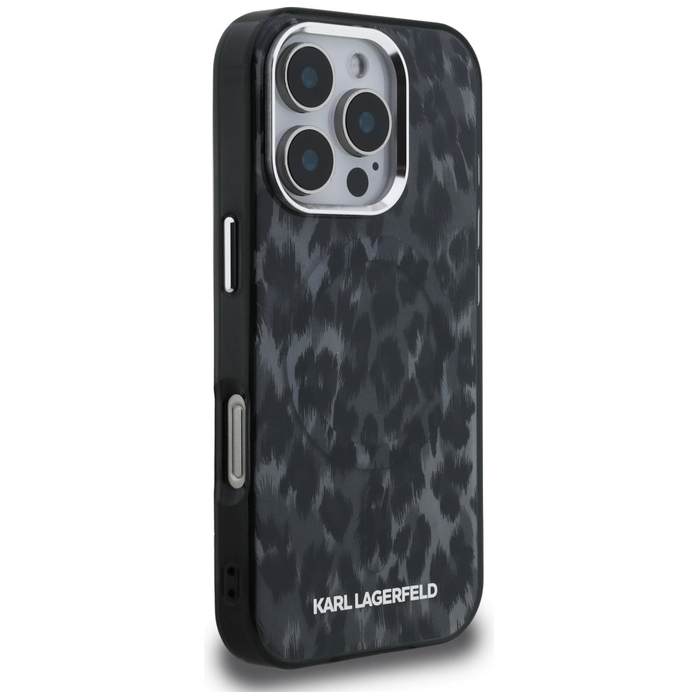 Funda MagSafe para Apple iPhone 16 Pro Max, Karl Lagerfeld, IML Leopard Pattern, Negra