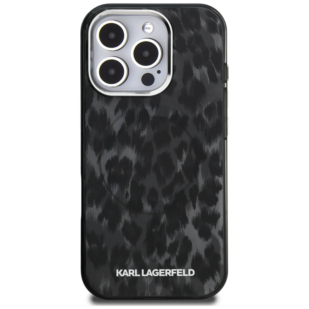 Funda MagSafe para Apple iPhone 16 Pro Max, Karl Lagerfeld, IML Leopard Pattern, Negra