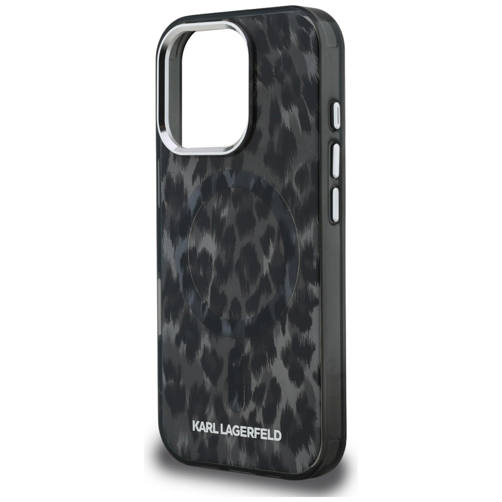 Funda MagSafe para Apple iPhone 16 Pro Max, Karl Lagerfeld, IML Leopard Pattern, Negra