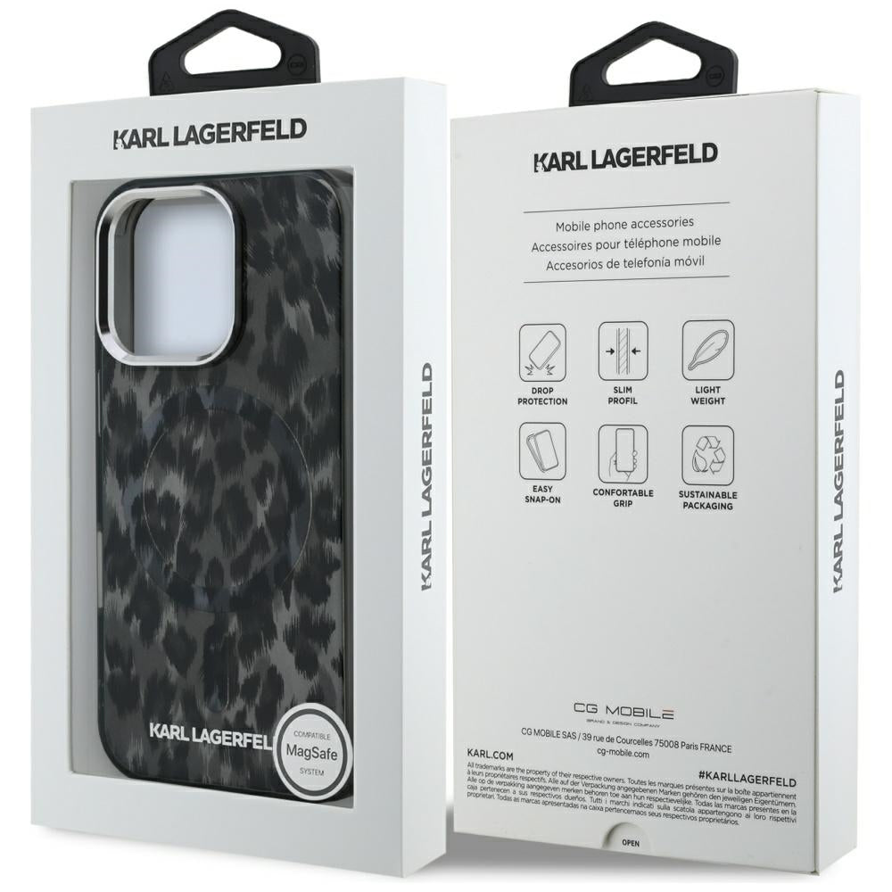 Funda MagSafe para Apple iPhone 16 Pro Max, Karl Lagerfeld, IML Leopard Pattern, Negra