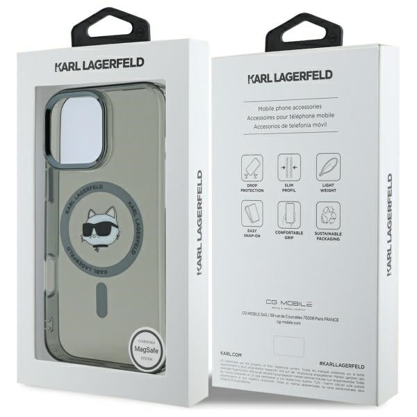 Funda MagSafe para Apple iPhone 16 Pro Max, Karl Lagerfeld, IML Metal Choupette's Head, Negra