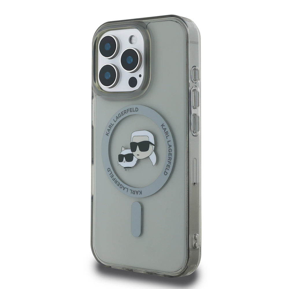 MagSafe Case for Apple iPhone 16 Pro Max, Karl Lagerfeld, IML Metal Karl & Choupette's Heads, Black