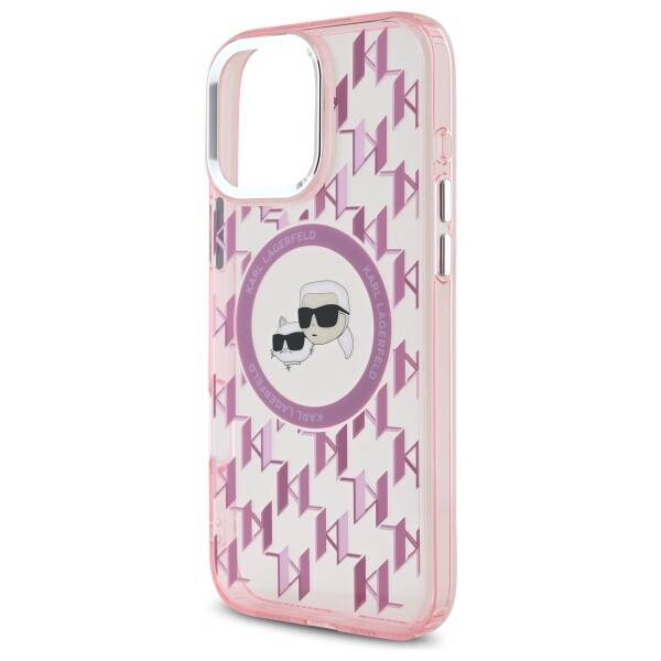 Funda MagSafe para Apple iPhone 16 Pro Max, Karl Lagerfeld, IML Monogram Karl & Choupette's Heads, Rosa