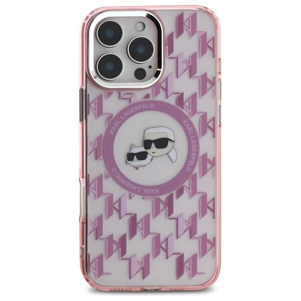 Funda MagSafe para Apple iPhone 16 Pro Max, Karl Lagerfeld, IML Monogram Karl & Choupette's Heads, Rosa