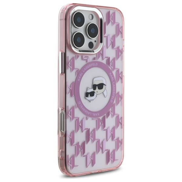 Funda MagSafe para Apple iPhone 16 Pro Max, Karl Lagerfeld, IML Monogram Karl & Choupette's Heads, Rosa