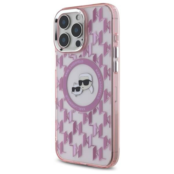 Funda MagSafe para Apple iPhone 16 Pro Max, Karl Lagerfeld, IML Monogram Karl & Choupette's Heads, Rosa