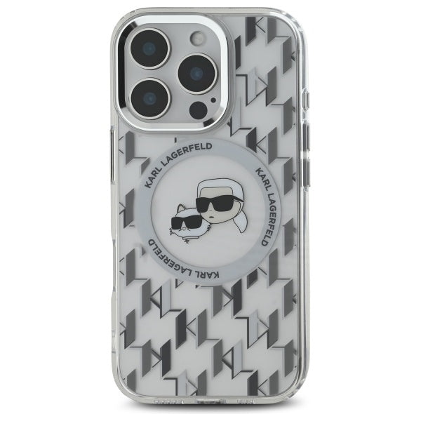 Funda MagSafe para Apple iPhone 16 Pro Max, Karl Lagerfeld, IML Monogram Karl & Choupette's Heads, Transparente