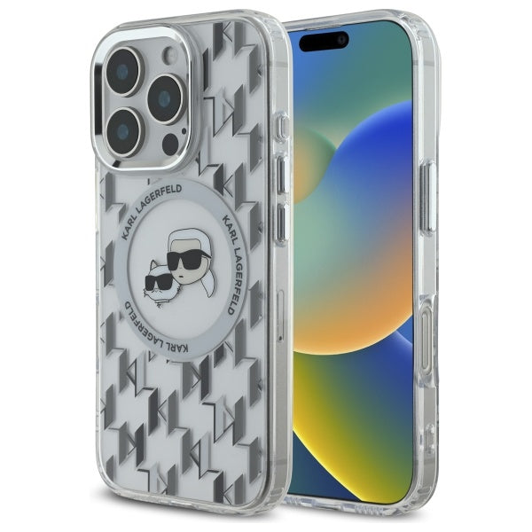 Funda MagSafe para Apple iPhone 16 Pro Max, Karl Lagerfeld, IML Monogram Karl & Choupette's Heads, Transparente
