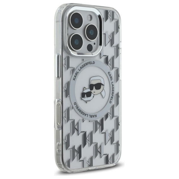 Funda MagSafe para Apple iPhone 16 Pro Max, Karl Lagerfeld, IML Monogram Karl & Choupette's Heads, Transparente