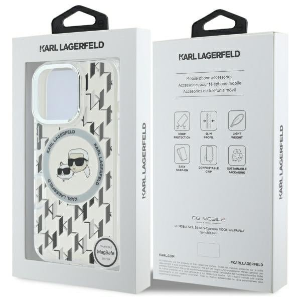 Funda MagSafe para Apple iPhone 16 Pro Max, Karl Lagerfeld, IML Monogram Karl & Choupette's Heads, Transparente