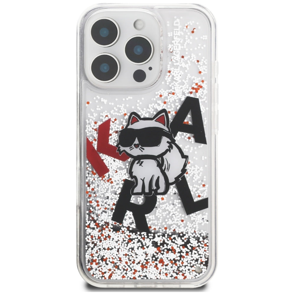 Funda MagSafe para Apple iPhone 16 Pro Max, Karl Lagerfeld, Liquid Glitter Choupette Logo, Transparente