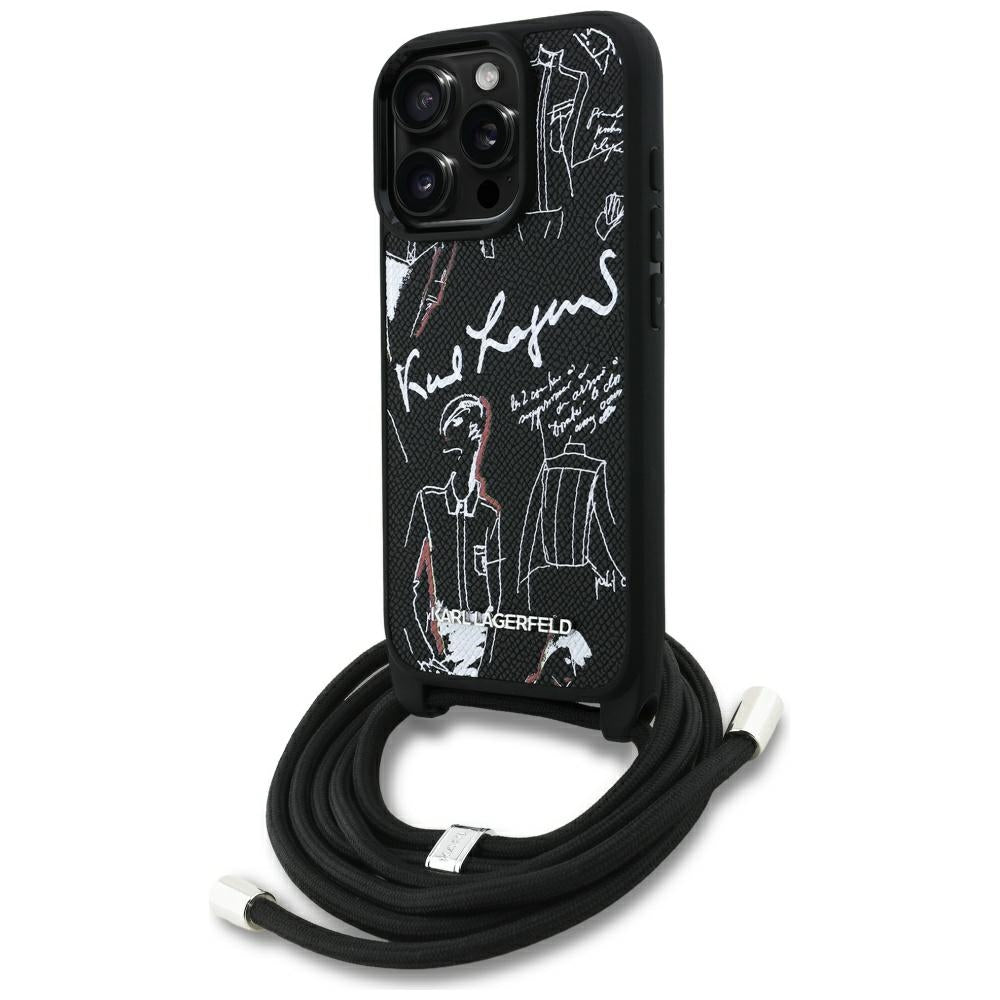 Funda MagSafe para Apple iPhone 16 Pro Max, Karl Lagerfeld, Saffiano Crossbody, Negra