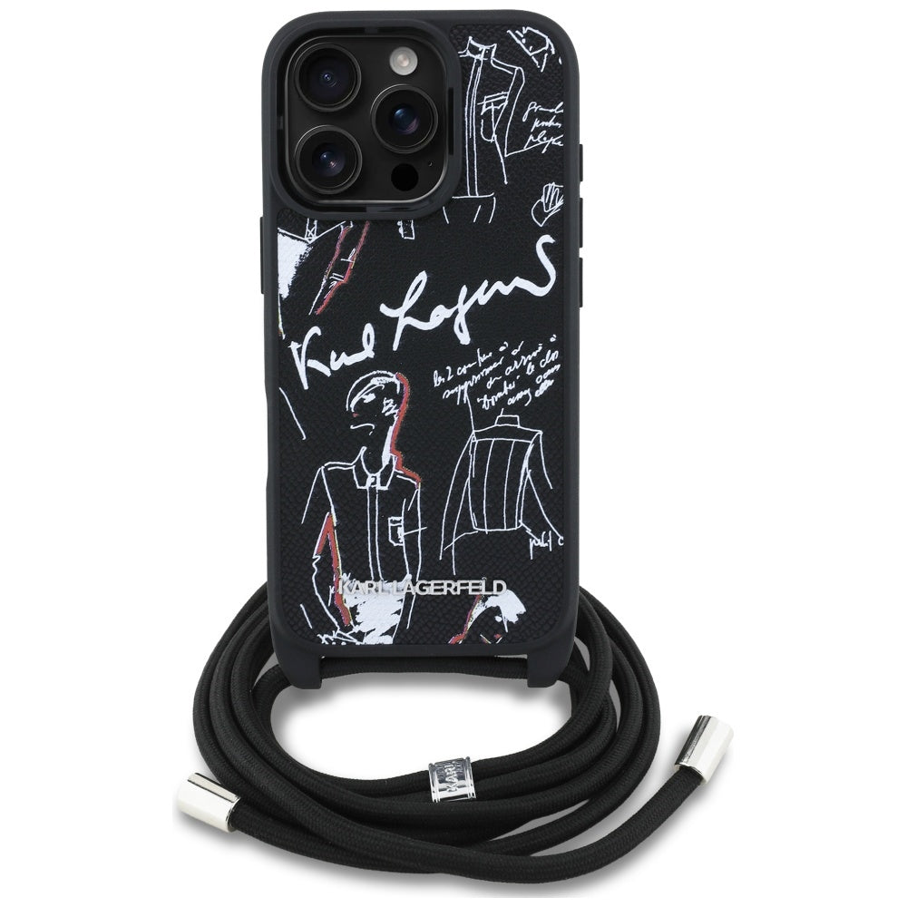 Funda MagSafe para Apple iPhone 16 Pro Max, Karl Lagerfeld, Saffiano Crossbody, Negra