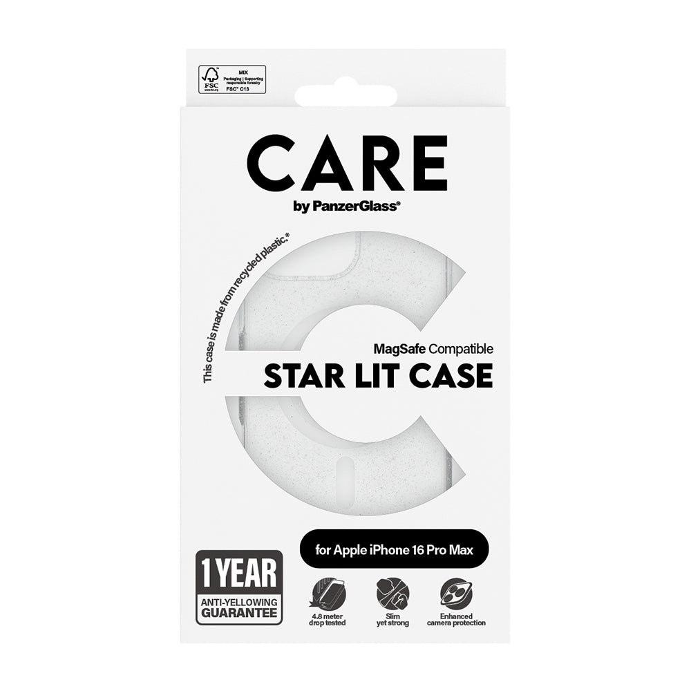 Funda MagSafe para Apple iPhone 16 Pro Max, PanzerGlass, Care Urban Combat Star Lit, Transparente Blanca