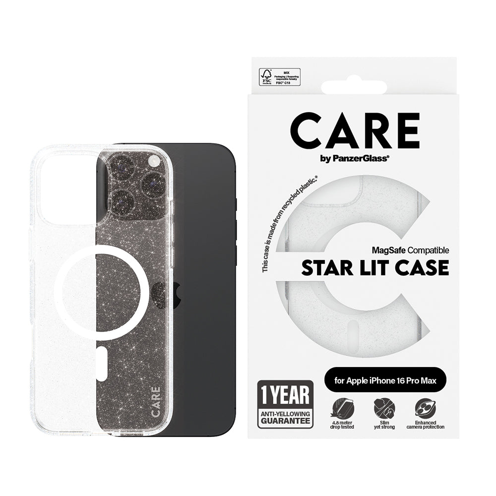 Funda MagSafe para Apple iPhone 16 Pro Max, PanzerGlass, Care Urban Combat Star Lit, Transparente Blanca