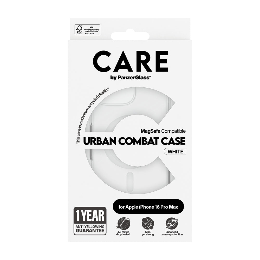 Funda MagSafe para Apple iPhone 16 Pro Max, PanzerGlass, Care Urban Combat, Transparente Blanca