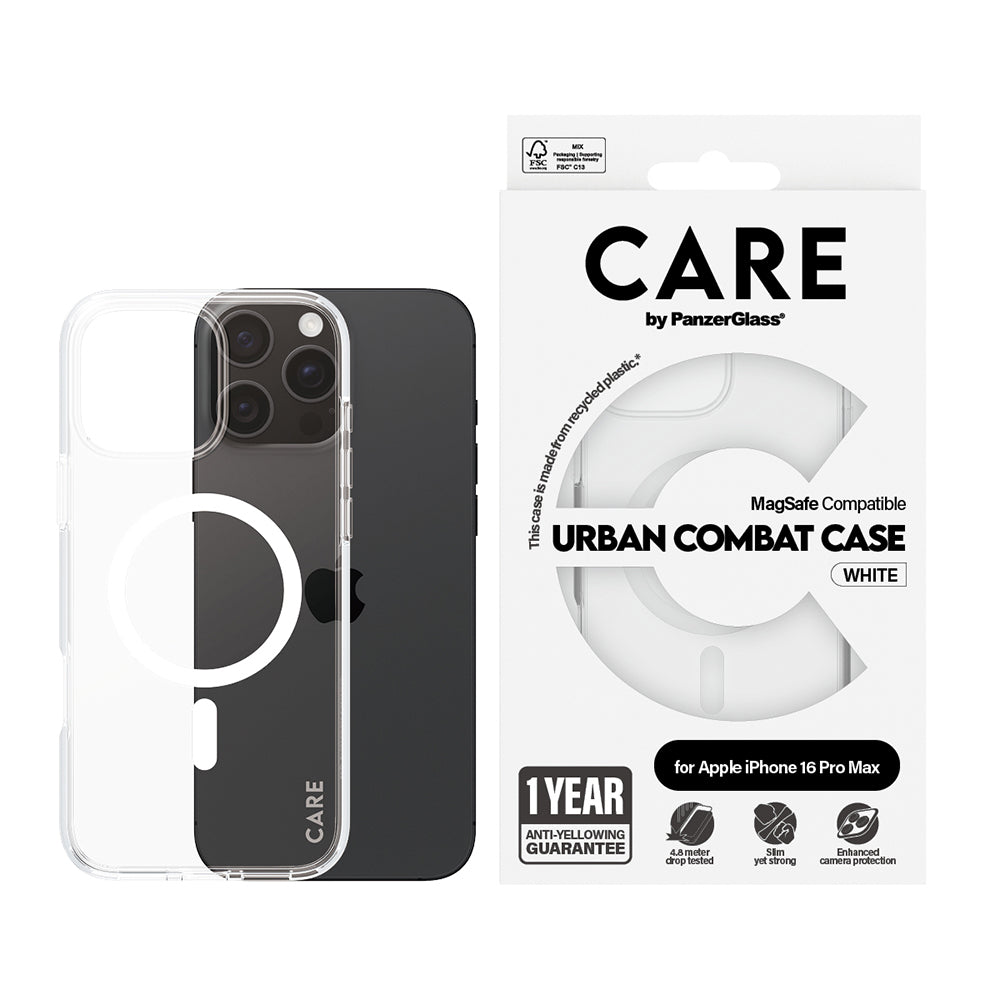 Funda MagSafe para Apple iPhone 16 Pro Max, PanzerGlass, Care Urban Combat, Transparente Blanca