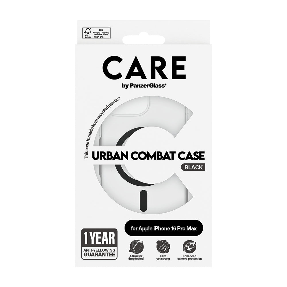 Funda MagSafe para Apple iPhone 16 Pro Max, PanzerGlass, Care Urban Combat, Transparente Negra